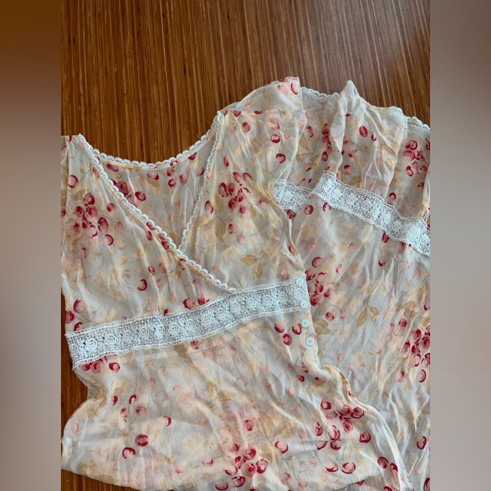 Cottegecore fairy silk vintage y2k maxi dress with sheer cherry print
